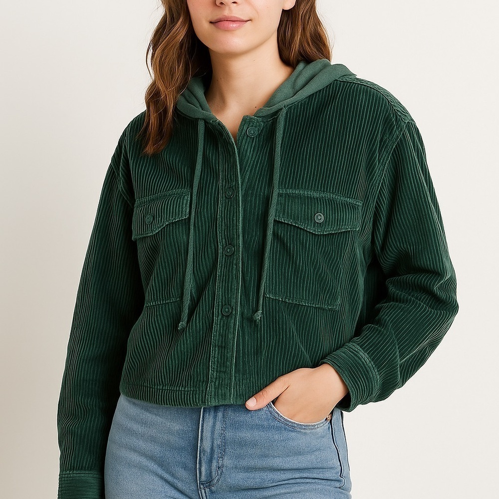 American Eagle Cropped Corduroy Jacket Green Size Large